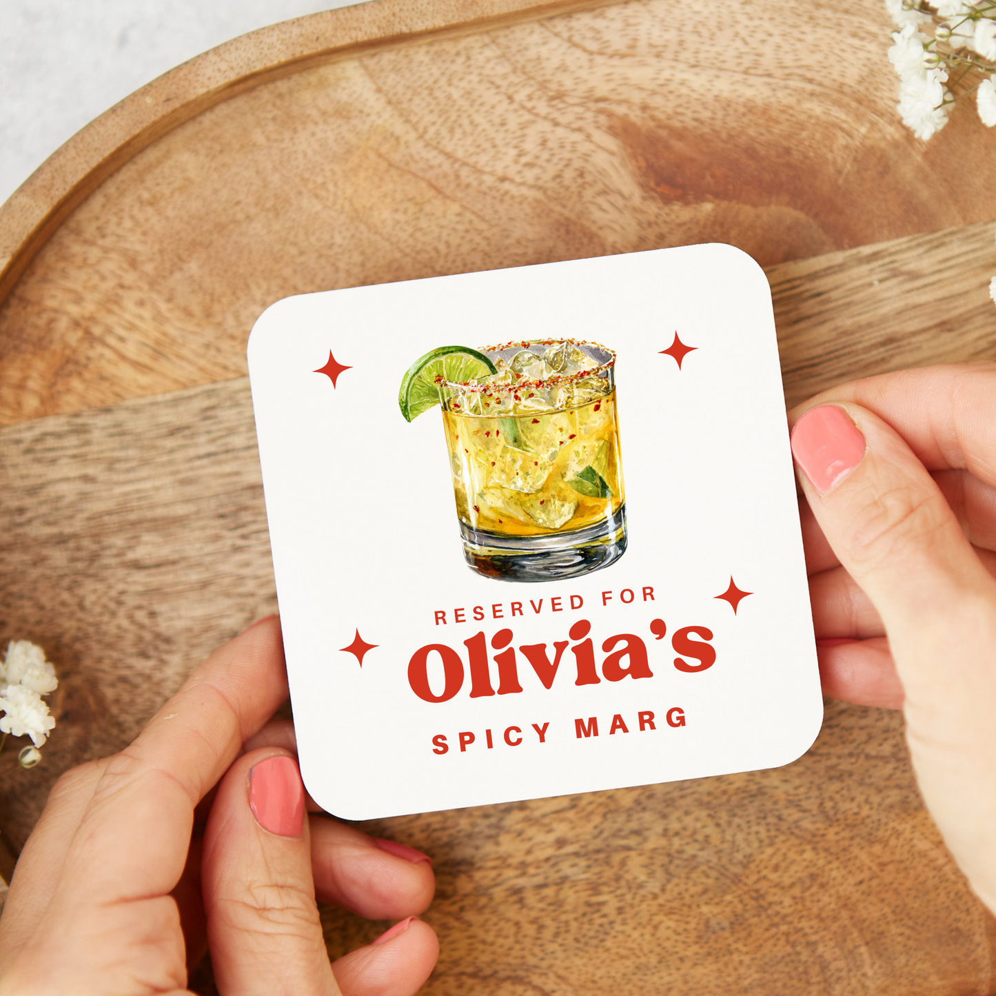 Personalised Spicy Marg Coaster, Alcohol Drinks Gift,Stocking Filler, Spicy Marg Lover