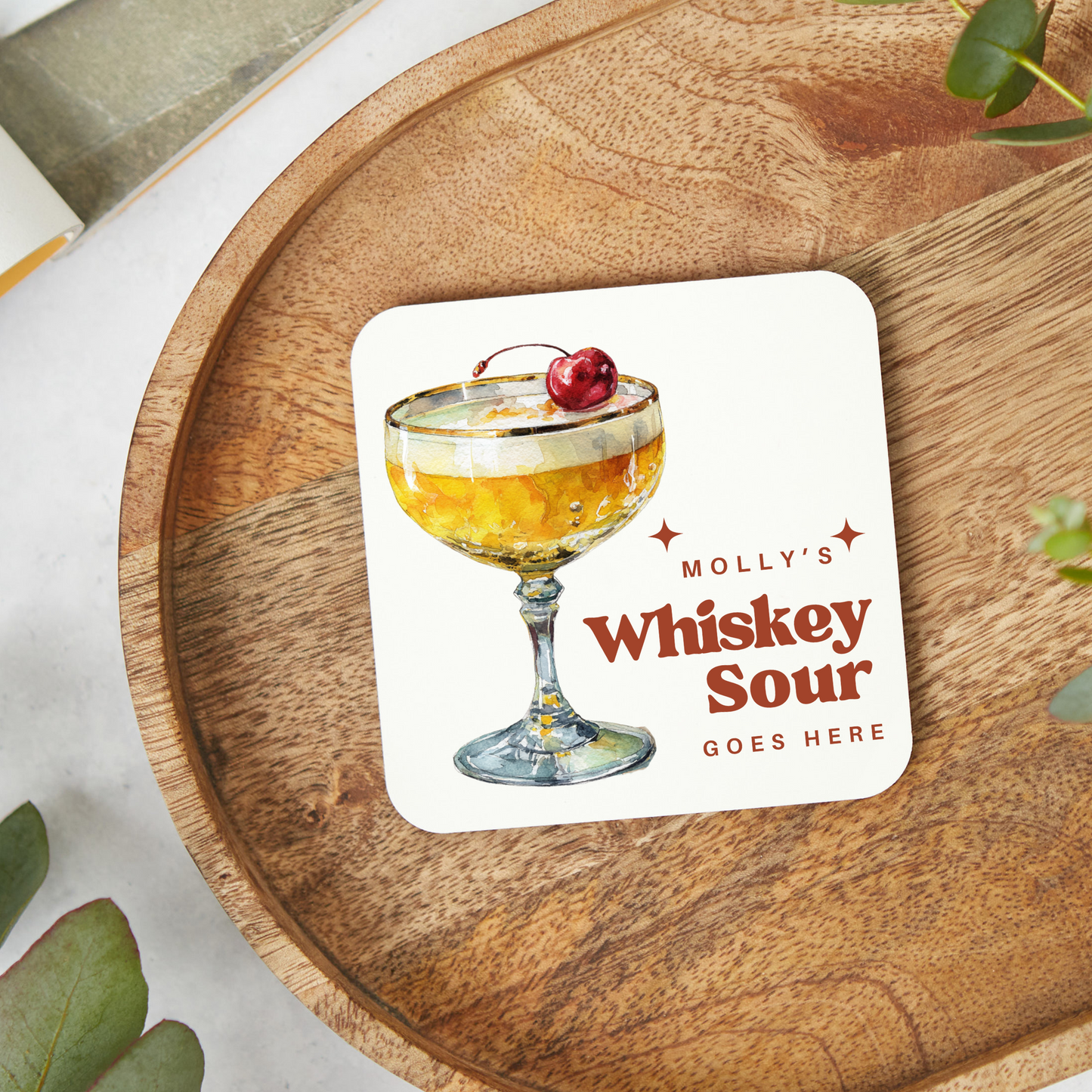 Personalised Whiskey Sour Coaster, Protein Drinks Gift,Stocking Filler, Whiskey SourLover, Personalised gifts
