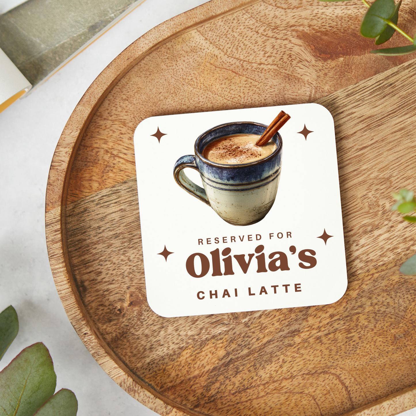 Personalised Chai Latte Coaster, Chai Latte Gift,Stocking Filler, Chai Latte Lover, Personalised gifts