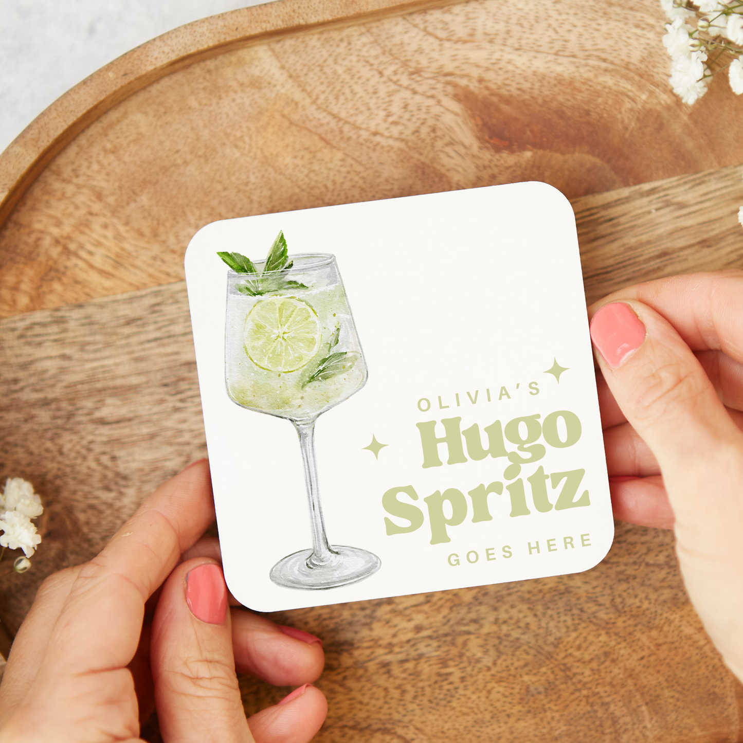 Personalised Hugo Spritz Coaster, Alcohol Drinks Gift,Stocking Filler, Hugo Spritz Lover, Personalised gifts,Cocktail Gift