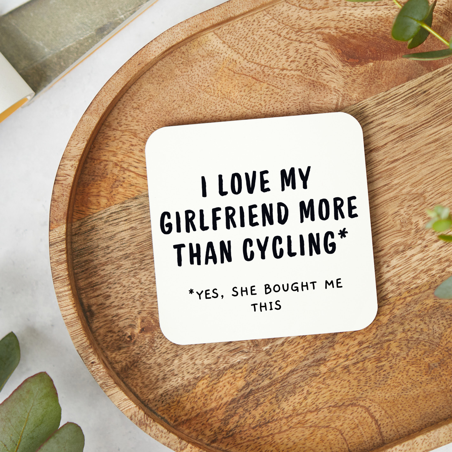 Funny cycling coaster with glossy finish, cycling themed gift for boyfriend or cyclist, 9x9cm novelty cycling coaster