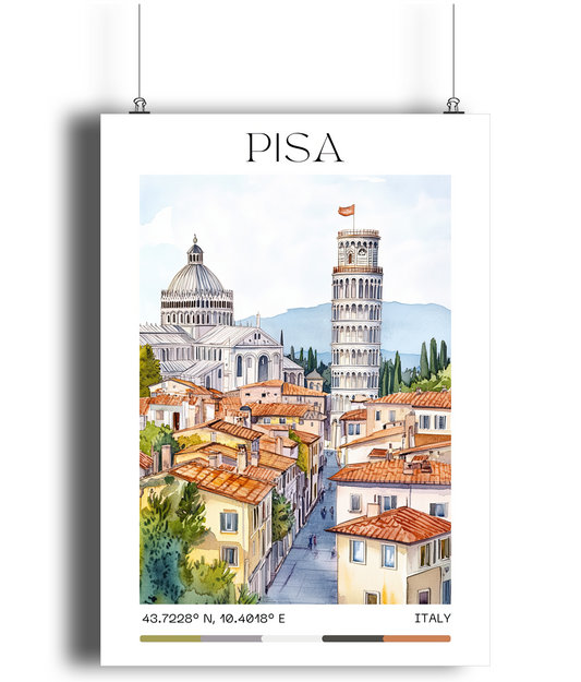 Pisa Travel Print, Pisa Travel Poster, Italy Wall Art, Italy Travel Decor, Landscape Print, Travel Gift, Vintage Art - Peach and Pine