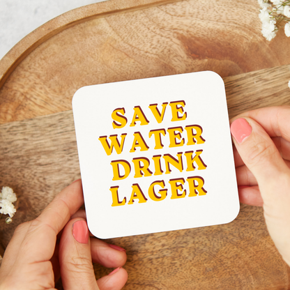 Save Water Drink Lager Coaster, Funny Beer Coaster, Retro Pub Style Drink Mat, Lager Lover Gift, Home Bar Accessory, Dad Beer Gift