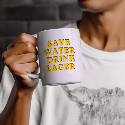 Save Water Drink Lager Mug, Funny Beer Coffee Mug, Retro Pub Style Cup, Lager Lover Gift, Funny Dad Mug, Beer Lover Ceramic Mug