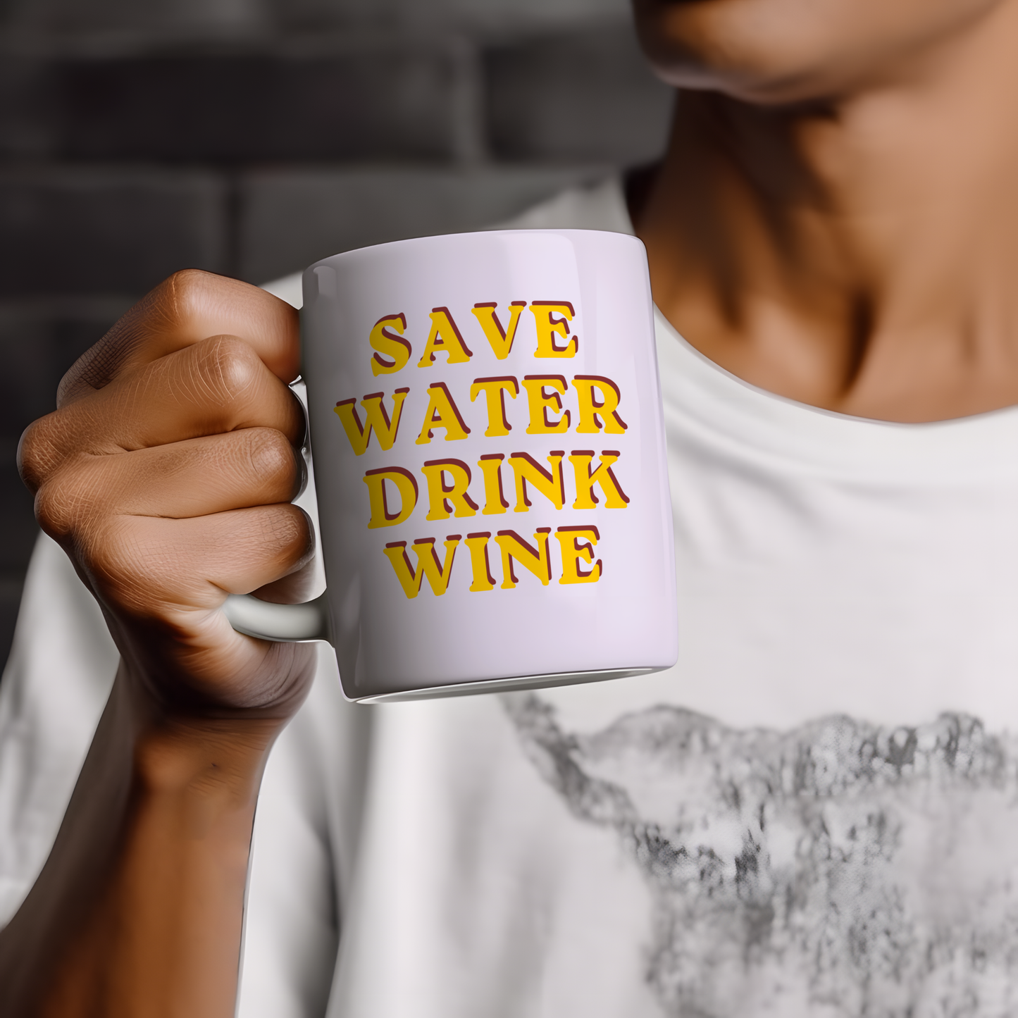 Save Water Drink Wine Mug, Funny Wine Lover Coffee Mug, Retro Typography Mug, Cute Wine Gift for Her, Funny Kitchen Mug
