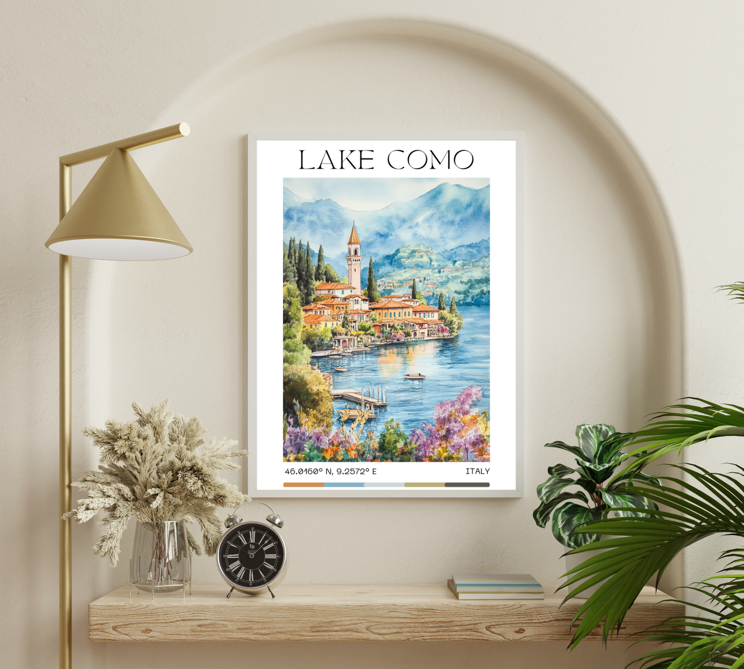Lake Como Travel Print, Lake Como Travel Poster, Italy Wall Art, Italy Travel Decor, Landscape Print, Travel Gift, Vintage Art - Peach and Pine