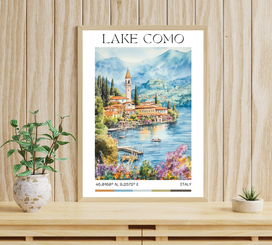 Lake Como Travel Print, Lake Como Travel Poster, Italy Wall Art, Italy Travel Decor, Landscape Print, Travel Gift, Vintage Art - Peach and Pine