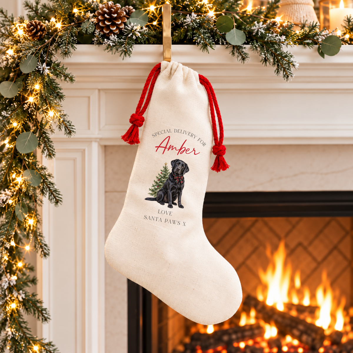 Personalised Black Labrador Christmas Stocking