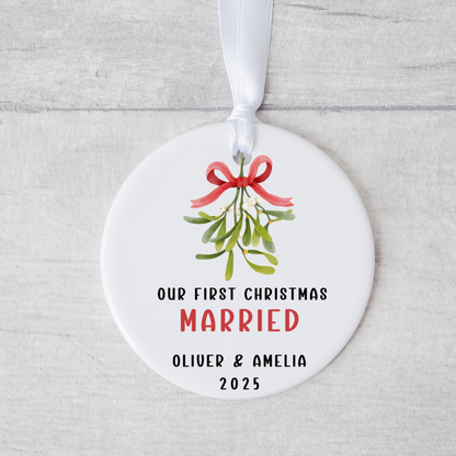 Personalised First Christmas Married Bauble, First Christmas Mr & Mrs Keepsake, Christmas Tree Decoration Gift Ornament