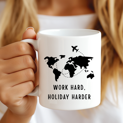 Holiday Lover Mug – Funny Travel Themed Gift | Ceramic Coffee Cup for Travelers & Adventure Seekers