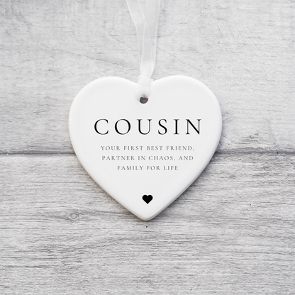Cousin Gift, Sentiment Cousin Gift, Ceramic Heart, Keepsake  gift