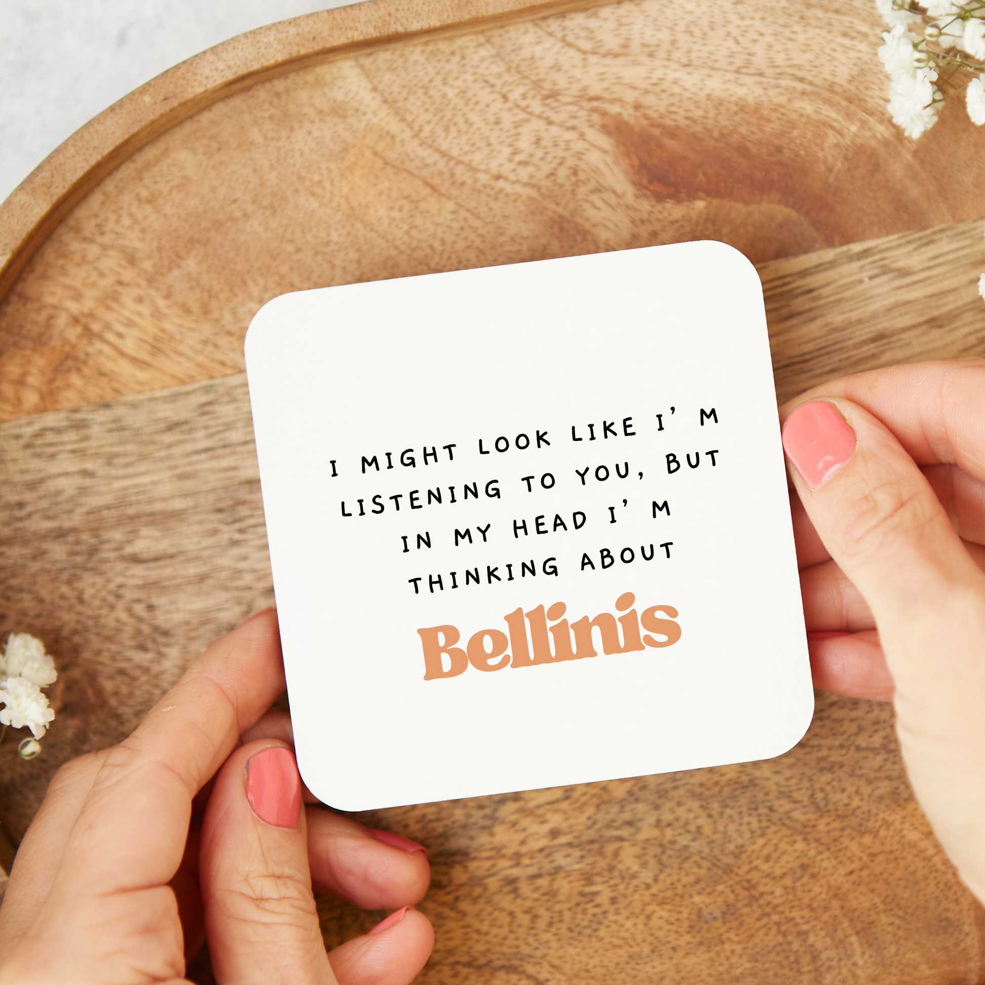Bellini themed drinks coaster, stylish cocktail gift or stocking filler for Bellini lovers, perfect for cocktail fans and home bar accessories