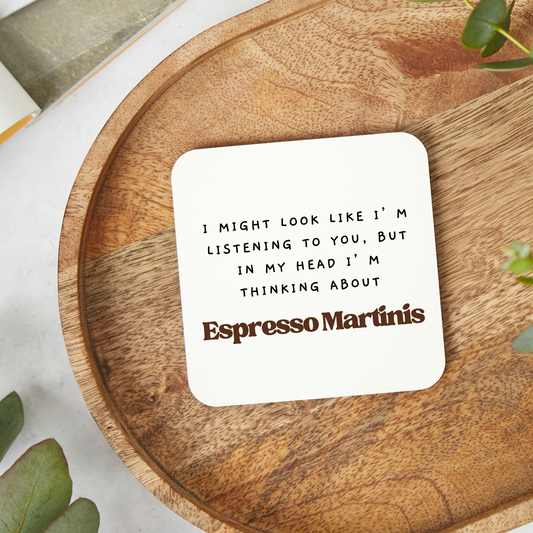 Espresso Martini themed drinks coaster, chic alcohol gift or stocking filler for cocktail lovers, perfect for espresso martini fans and home bar décor.