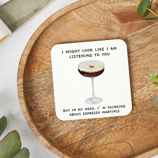 Espresso Martini themed drinks coaster, chic alcohol gift or stocking filler for cocktail lovers, perfect for espresso martini fans and home bar décor.