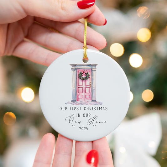Personalised First Christmas in New Home ornament – a charming keepsake Christmas decoration perfect for celebrating a new home, featuring custom details and festive holiday design, ideal as a unique gift or Xmas decor.
