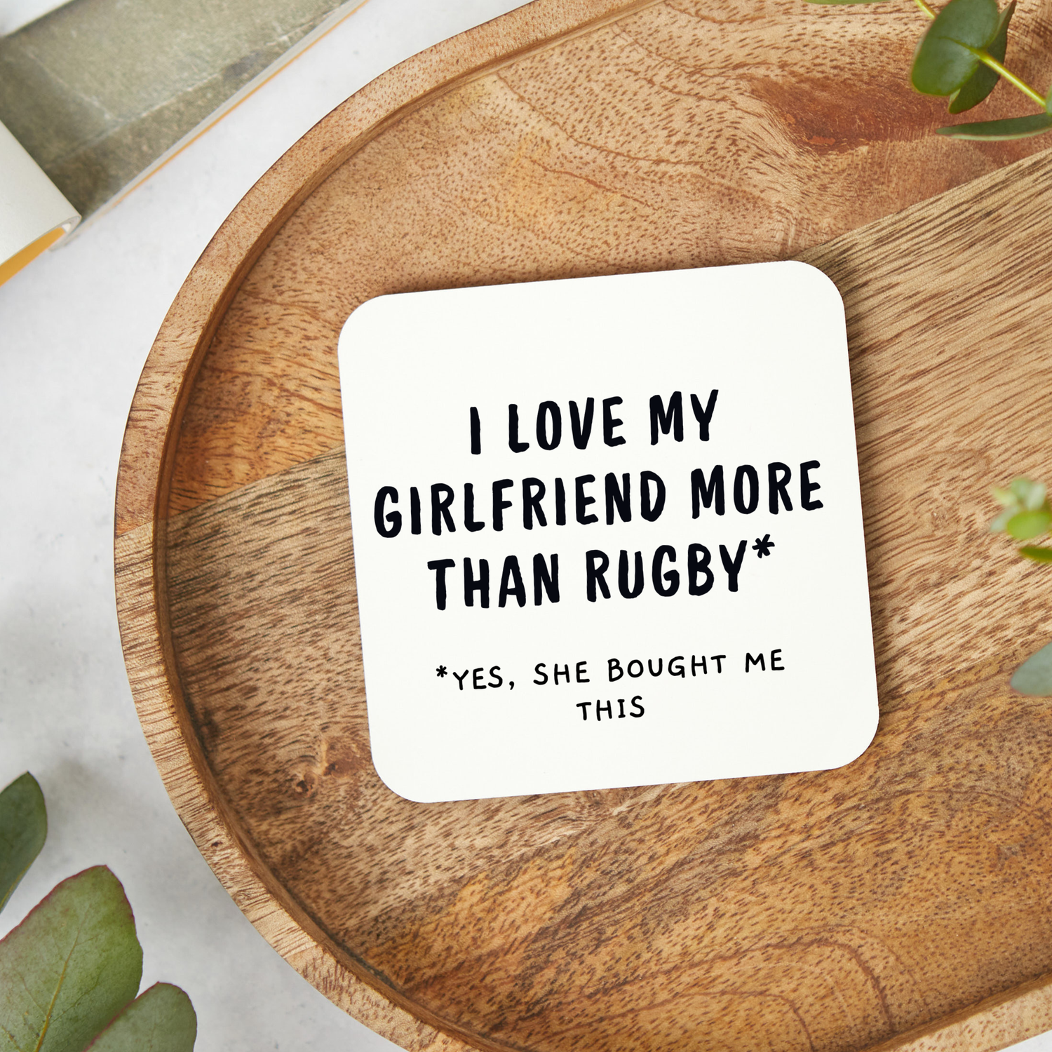 Funny rugby coaster with glossy finish, rugby themed gift for boyfriend or rugby fan, 9x9cm novelty rugby coaster