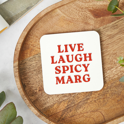 Funny spicy margarita coaster with cocktail-themed design, perfect for spicy marg lovers and drink enthusiasts. Glossy hardboard coaster ideal as a stocking filler, personalised cocktail gift, birthday present or home bar accessory.