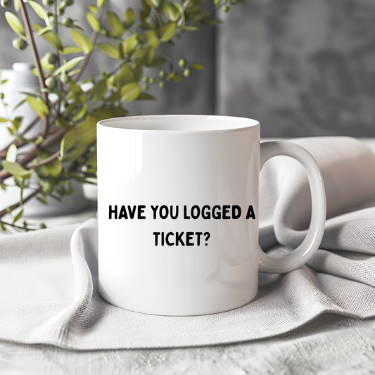 White ceramic mug with humorous office design. Perfect funny workplace gift for coworkers, colleagues, or office friends. Dishwasher and microwave safe