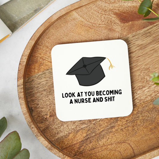 Funny nurse coaster with glossy finish – 9x9cm new nurse gift, perfect for medical students or new job celebrations, easy to wipe clean
