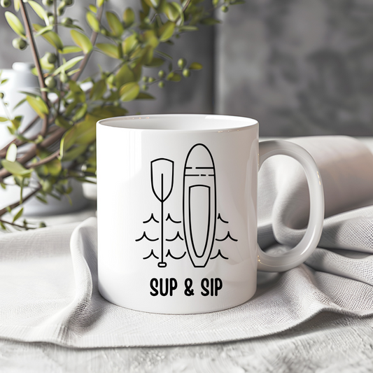 Glossy ceramic 11oz paddle boarding mug with funny design, dishwasher and microwave safe, perfect gift for paddle board lovers