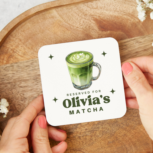 Personalised Matcha coaster with glossy finish, thoughtful gift and stocking filler for matcha lovers