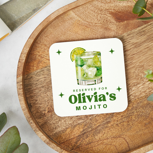 Personalised Mojito coaster with glossy finish, cocktail gift and stocking filler for mojito lovers