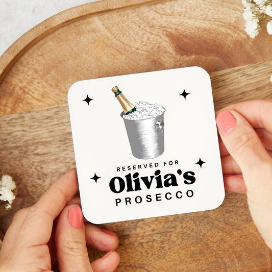 Personalised Prosecco coaster with glossy finish, fun drinks gift and stocking filler for prosecco lovers
