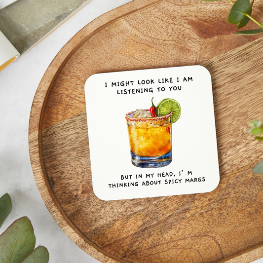 Spicy Margarita themed drinks coaster, fun alcohol gift or stocking filler for cocktail lovers, with a bold design that can be personalised, perfect for spicy margarita fans