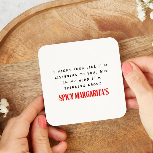 Spicy Margarita themed drinks coaster, fun alcohol gift or stocking filler for cocktail lovers, with a bold design that can be personalised, perfect for spicy margarita fans