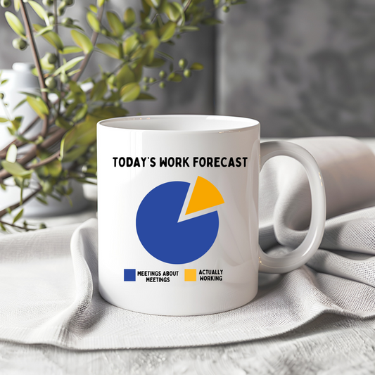 White ceramic mug with humorous office design. Perfect funny workplace gift for coworkers, colleagues, or office friends. Dishwasher and microwave safe