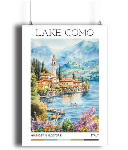 Lake Como Travel Print, Lake Como Travel Poster, Italy Wall Art, Italy Travel Decor, Landscape Print, Travel Gift, Vintage Art - Peach and Pine