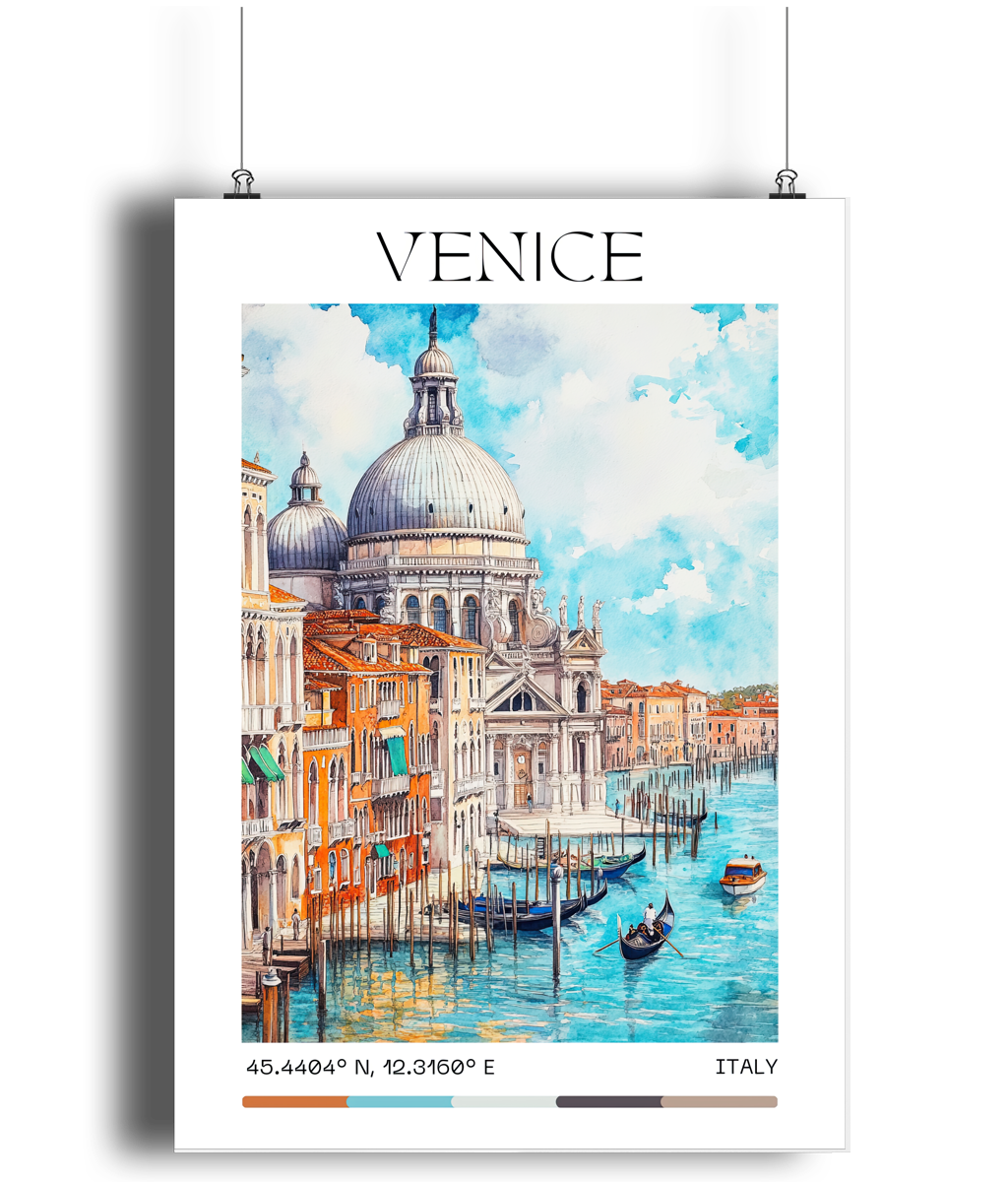 Venice Travel Print, Venice Travel Poster, Italy Wall Art, Italy Travel Decor, Landscape Print, Travel Gift, Vintage Art - Peach and Pine