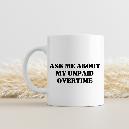 White ceramic mug with humorous office design. Perfect funny workplace gift for coworkers, colleagues, or office friends. Dishwasher and microwave safe