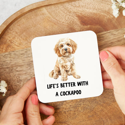 Cute and funny Cockapoo-themed coaster gift for dog lovers, featuring an adorable Cockapoo illustration and playful design.