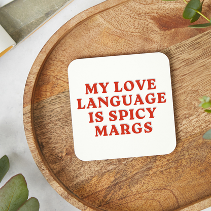 Funny spicy margarita coaster with cocktail-themed design, perfect for spicy marg lovers and drink enthusiasts. Glossy hardboard coaster ideal as a stocking filler, personalised cocktail gift, birthday present or home bar accessory.