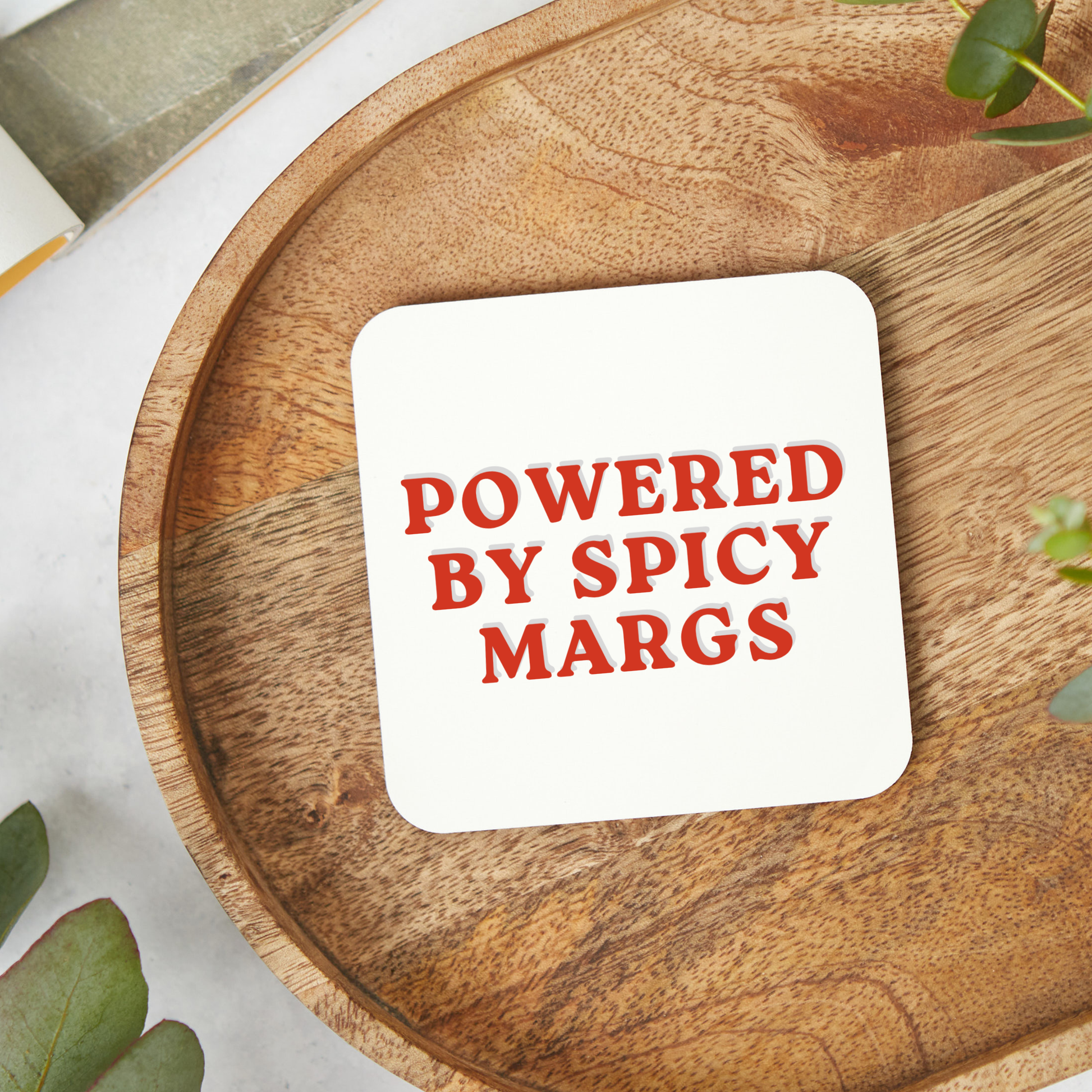 Funny spicy margarita coaster with cocktail-themed design, perfect for spicy marg lovers and drink enthusiasts. Glossy hardboard coaster ideal as a stocking filler, personalised cocktail gift, birthday present or home bar accessory.