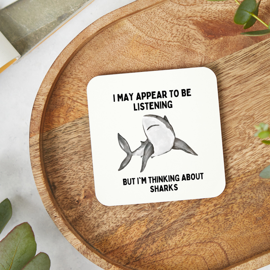 Funny shark coaster featuring a humorous shark design perfect for shark lovers ocean enthusiasts novelty gifts home décor office desk accessories and unique gifts for friends and family.