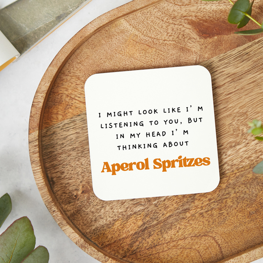 Spritz themed drinks coaster, ideal alcohol gift or stocking filler for cocktail lovers, with a stylish design that can be personalised, perfect for spritz fans